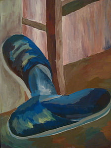 painting, still life, shoes, paint, image, color, art