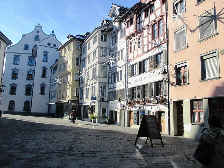 staro mestno jedro, fasade, arhitektura, zgodovinski dom, St gallen, Švica, Urban