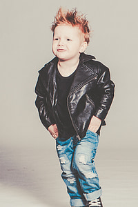 bebê, Perfecto, rocha, punk, jaqueta de couro, menino, modelo