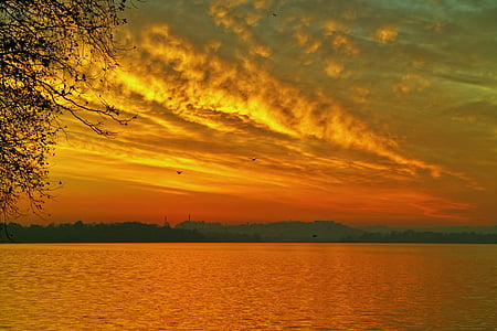 landscape, sunset, sky, lake, nature, italy, twilight