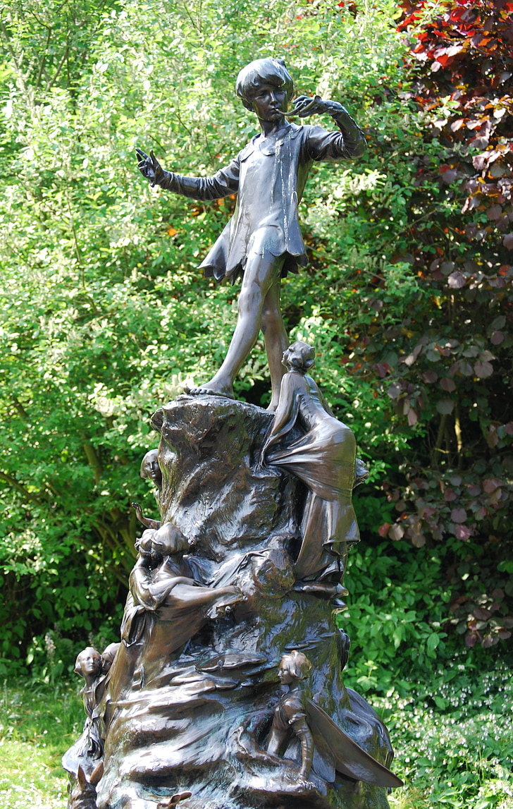 Petr pan, příběh, postava, socha, bronz, kensingtonské zahrady, Londýn