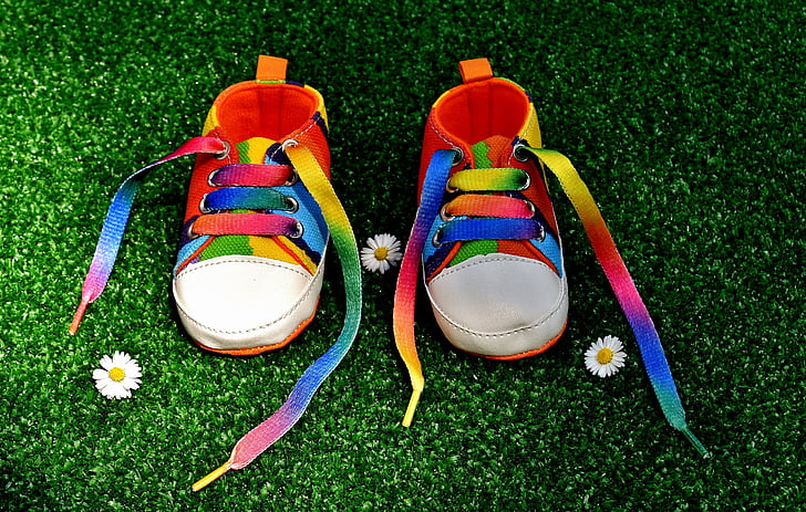 varavīksnes krāsas, kurpes, bērnu apavi, krāsains, krāsa, piemīlīgs, bērnu