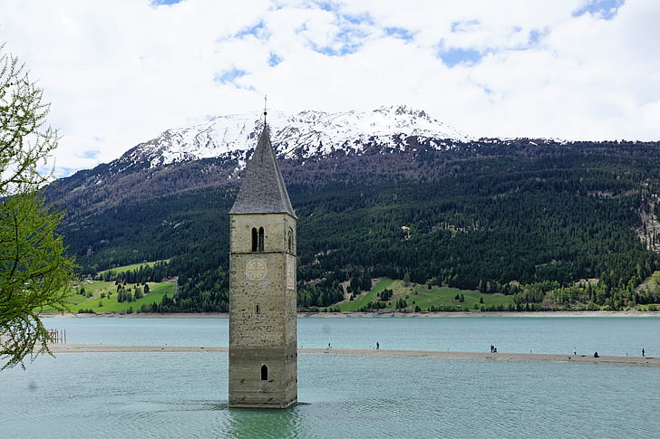 Reschensee, Berghotel venosta, Resia jezioro, St valentin auf der haide, kaschon, Adige, Jezioro