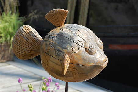 peixe, vazio, escultura, madeira, culturas, decoração