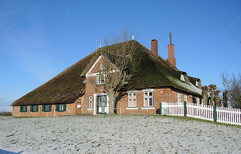 haubarg, Inverno, telhado de palha, Oldenswort