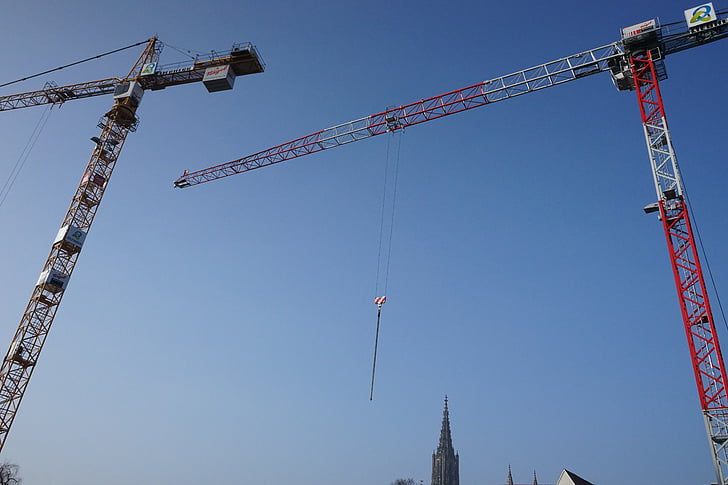 baukran, crane, build, site, sky, construction work, lattice boom crane