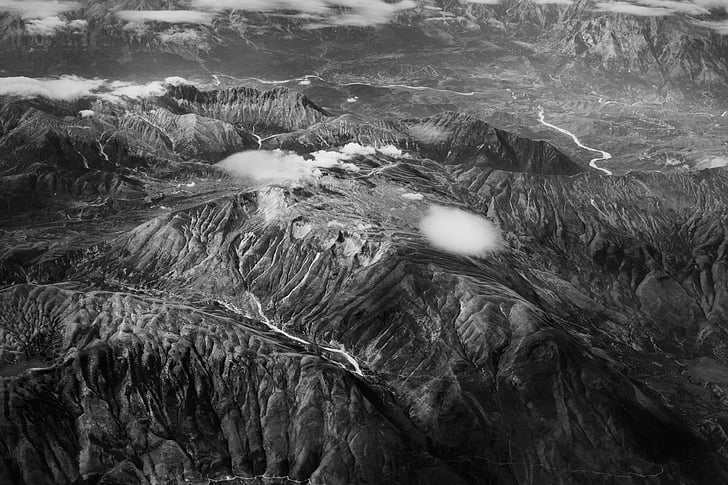 vue aérienne, Grèce, Crète, noir et blanc, montagnes, Alpes suisses, nature