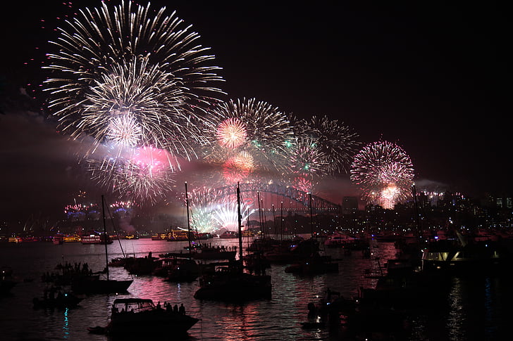Sydney, New year's eve, pháo hoa, buổi tối, đêm, Bến cảng, màu sắc