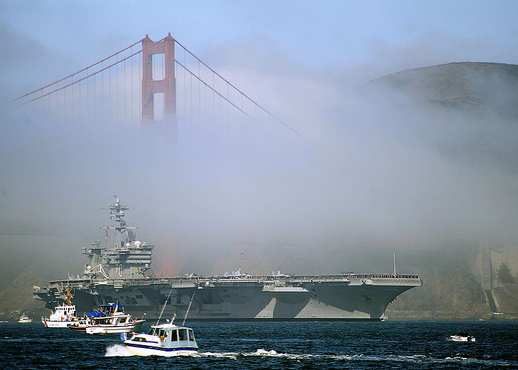 авіаносець, туман, невеликі човни, Голден Гейт Брідж, Затока, води, Сан-Франциско