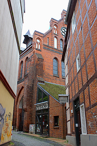uliční čára, budova, historicky, fasáda, staré město, Domů, Schwerin