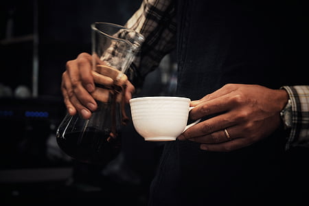 咖啡, 咖啡因, 热, 杯子, 白色, 人, 手