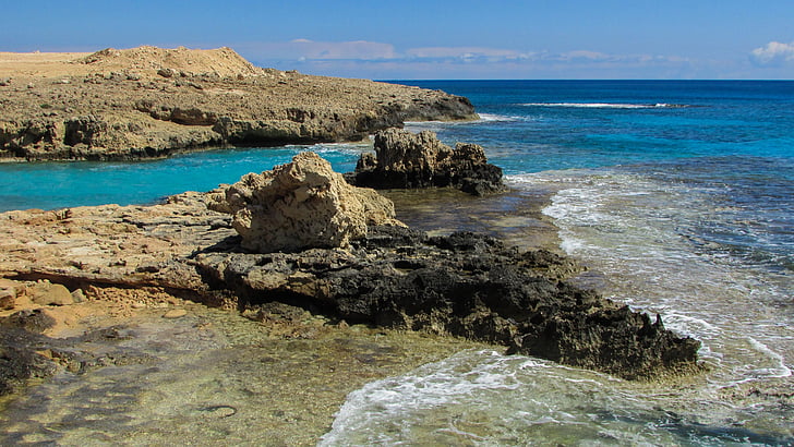 Κύπρος, Κάβο Γκρέκο, βραχώδη ακτή, Καταργήστε, Κρύσταλλο, νερό, ακτογραμμή