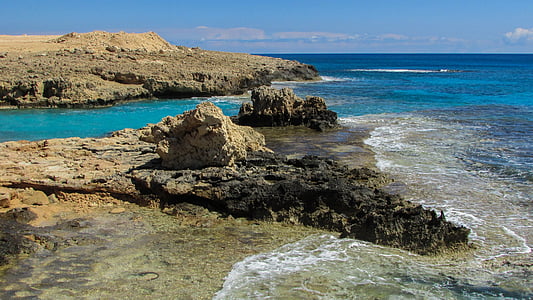 Chipre, cavo greko, costa rochosa, Claro, cristal, água, litoral