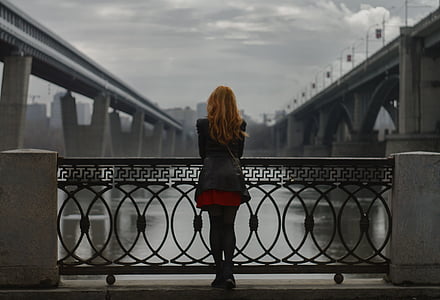 Jembatan, Gadis, musim gugur, berambut merah, Quay