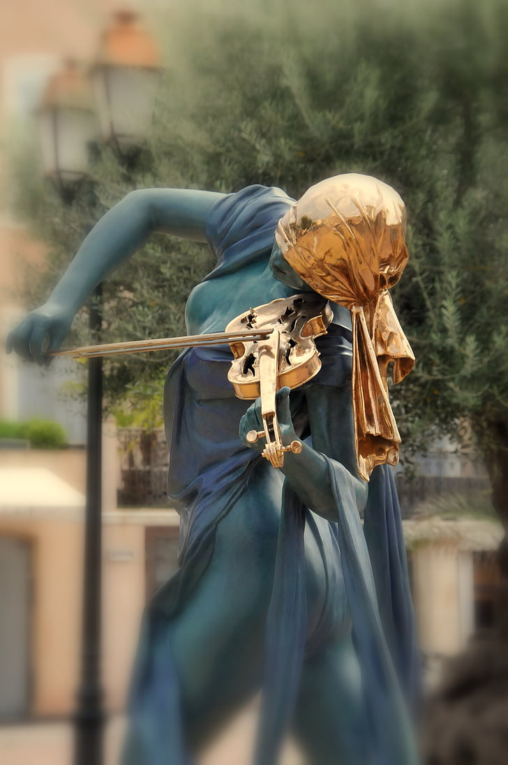 Hegedűs, zenész, Anna chromy, szobor, St-Tropez-ban, nő