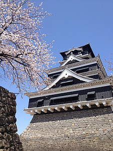 Kumamoto kastélyt, tavaszi, épület, építészet, Kumamoto, Japán