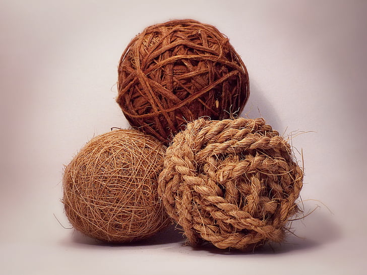 three balls, sphere, decoration, brown, rope, ball, natural brown decoration