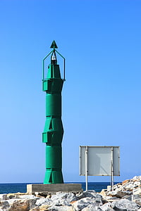 lighthouse, green, sea, blue, water, shipping