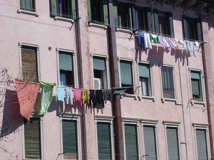 tvätt, Venedig, var, Italien, hus, Tvätta