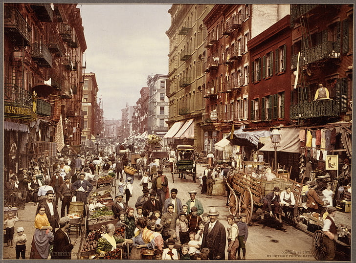 Нью-Йорк, 1890, Винтаж, Малберри-стрит, Нью-Йорк, Манхэттен, США
