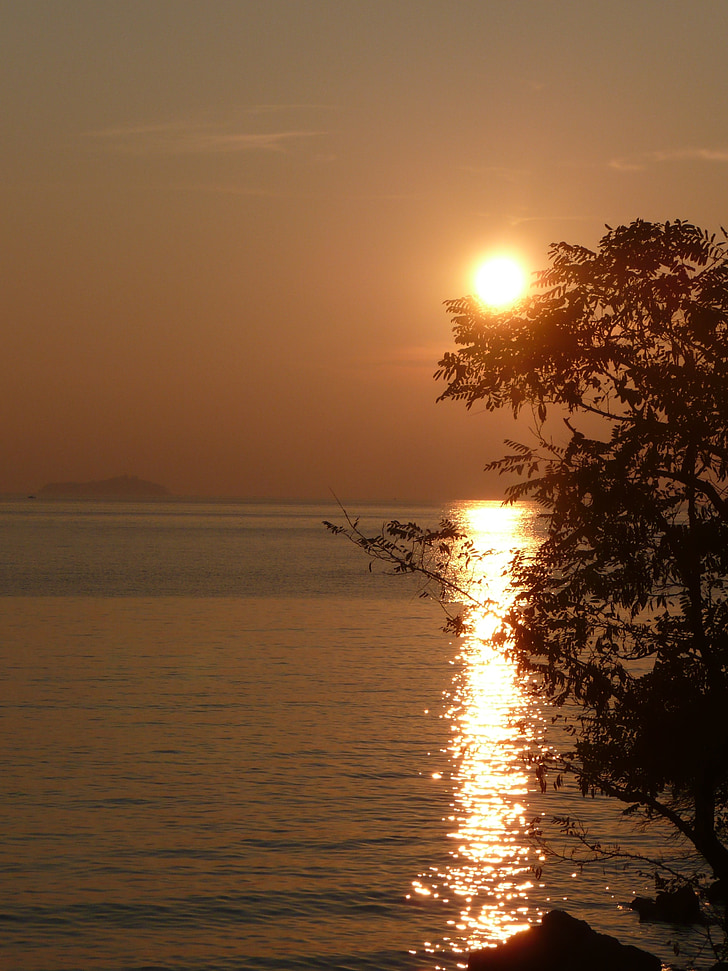 solnedgang, sjøen, gylden, vann, atmosfære, humør, romantikk