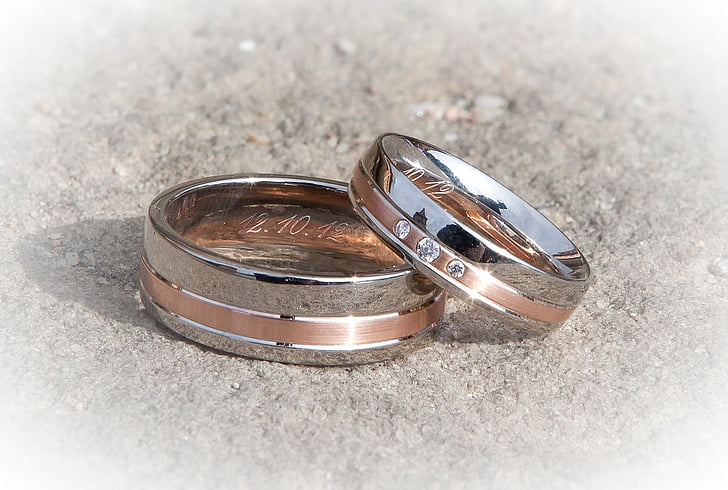 silver, diamond, wedding, rings, Close-up, wedding rings, wedding ring