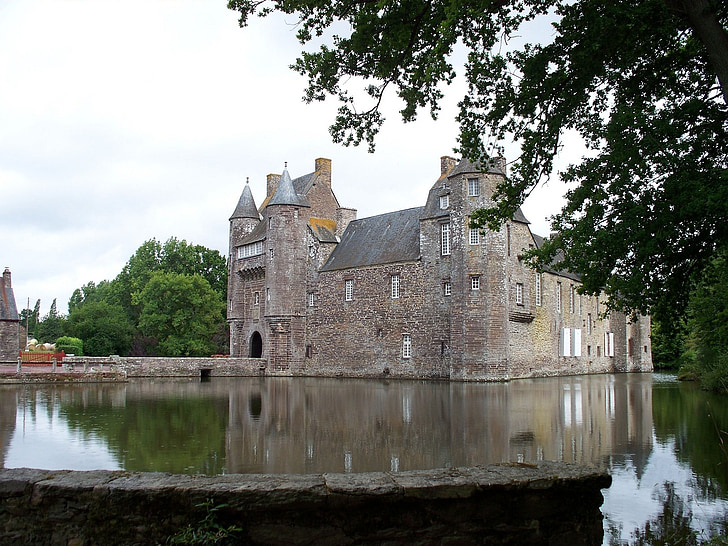 Castle, tó, Franciaország, Bretagne, a Château de trécesson, Nagy-Britannia, Európa