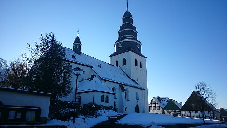 Sauerland, eversberg, Gereja, musim dingin, musim dingin, alam