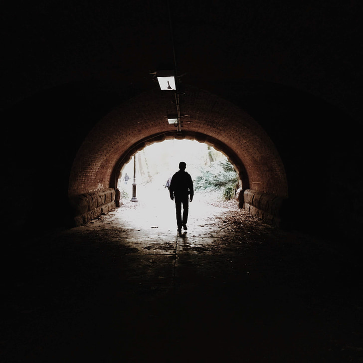 tunnel, man, Guy, wandelen, donker, silhouet, mensen