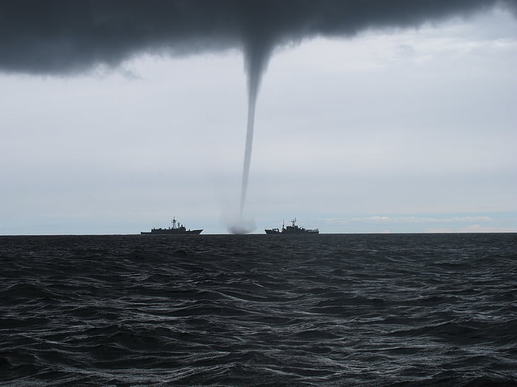 tornado, whirlwind, the baltic sea, warship, storm, clouds, nature