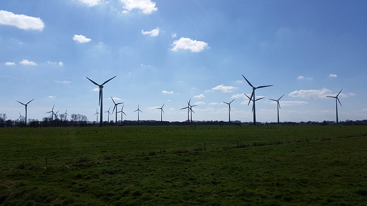 gjeldende, vindkraft, energi, landskapet, himmelen, Øst-Friesland, bredt