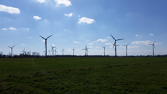 текущий, Энергия ветра, Энергия, пейзаж, небо, Восточная Фризия, широкий