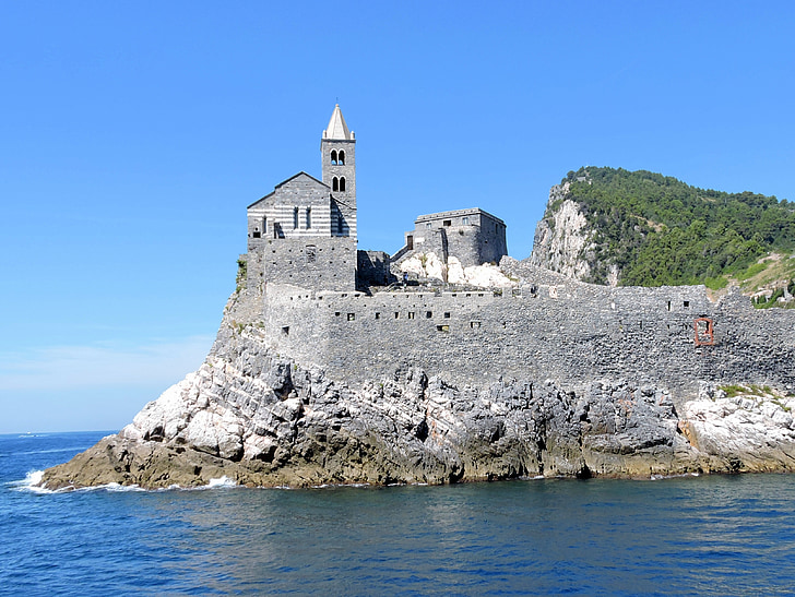 Castillo, acantilado, mar, Iglesia, Costa, roca, Porto venere