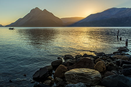 Midnightsun, sole di mezzanotte, fiordo, Norvegia, paesaggio, la natura della, acqua