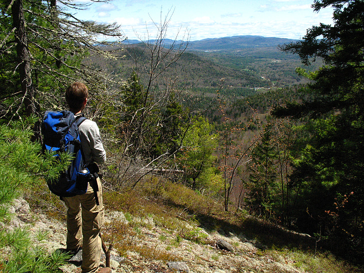 Backpacker, krajobraz, góry, Widok, lasu, Natura, odkryty
