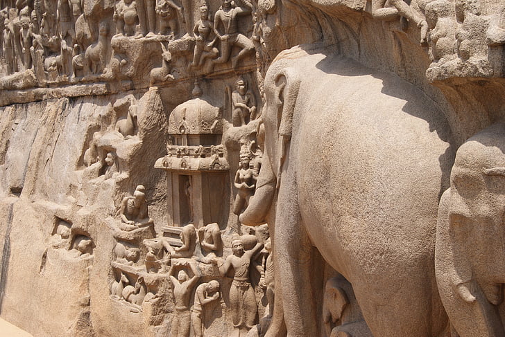 antik arkitektur, Stone skär arkitektur, Mamallapuram, resor, monumentet, arkeologi, historia