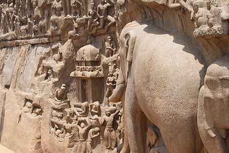 ókori építészet, kőből vágott építészet, Mamallapuram, utazás, emlékmű, régészet, történelem