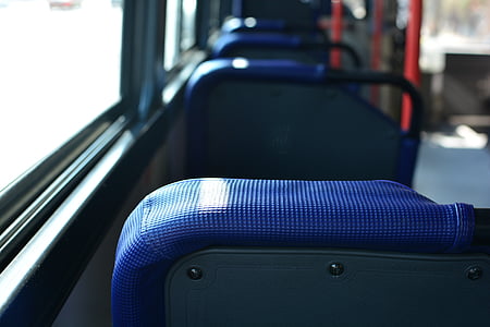 Buss, fordon, stol, transport, blå, transportsätt, landfordon