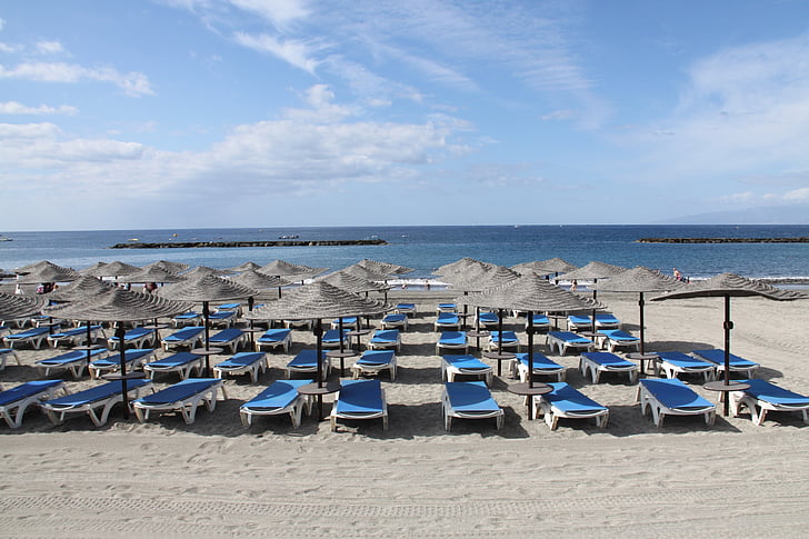 chaises longues, la caleta, Ténérife, plage, Canaries, l’Europe, Espagne