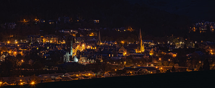 Peebles, à noite, cidade, HDR, Escócia, dinâmica, gama