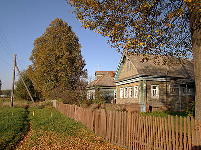 Villaggio, Cottage, Russia, recinzione, vecchio, azienda agricola, legno