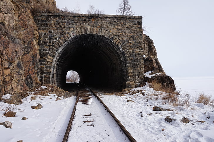 Rusko, vlakem, cesta vlakem, železniční koleje, železnice, studená teplota, Zimní