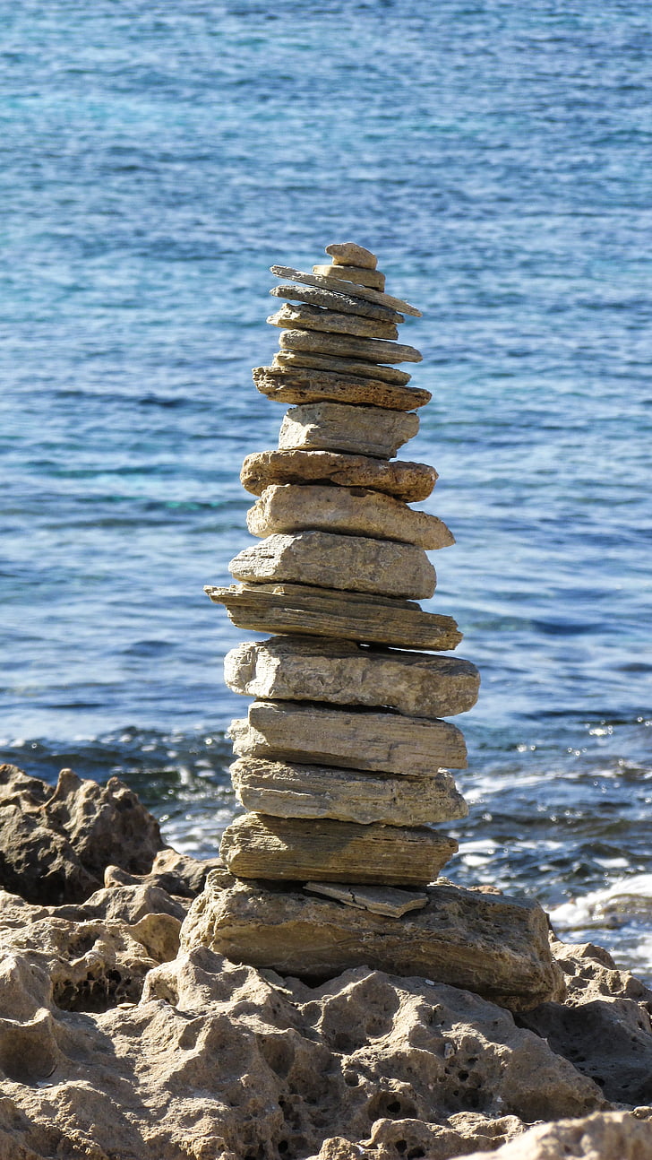 камъни, кула, знак, плаж, море, Айя Напа, Кипър