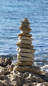 kamenje, toranj, znak, plaža, more, Ayia napa, Cipar