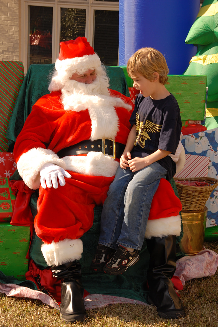 Santa, kind, jongen, schoot, december, xmas, vrolijk