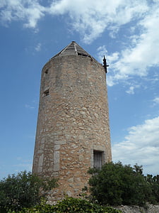vieux, ancien moulin, Moulin à vent, point de repère, Mallorca, Historiquement, Moulin