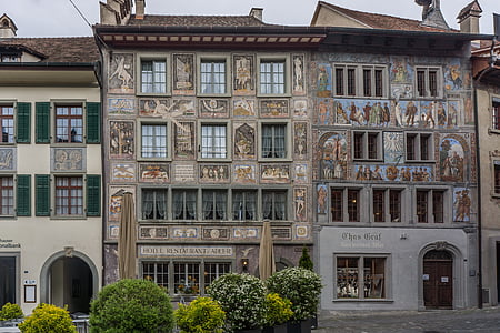 Stein am rhein, Etusivu, House maalaus, Sveitsi, julkisivu, fachwerkhäuser, vanha kaupunki