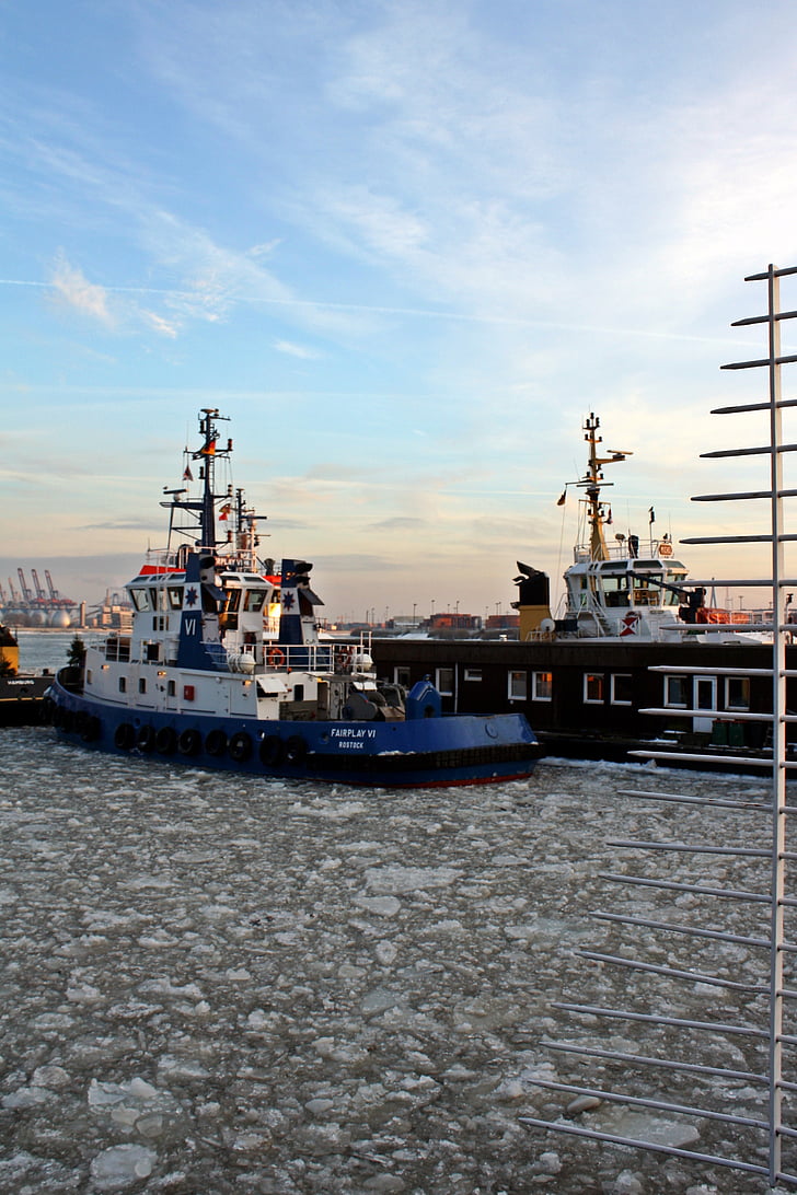 tarik, bugsier, kapal pesiar pelabuhan, musim dingin, es, Port, Hamburg