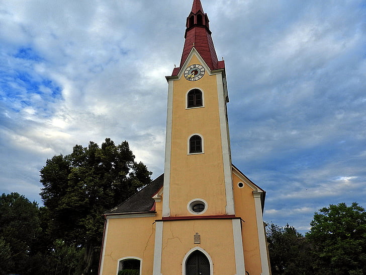 church, steeple, catholic, clock tower