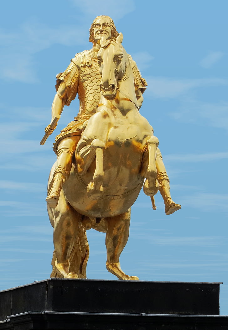 Golden rider, august tugev, huvipakkuvad, Statue, ratsavõistlust statue, Dresden, hobune